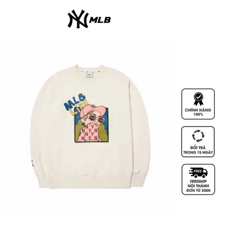 Áo sweater MLB Like Cartoon New York Yankees 3AMTL0224-50CRS màu trắng kem