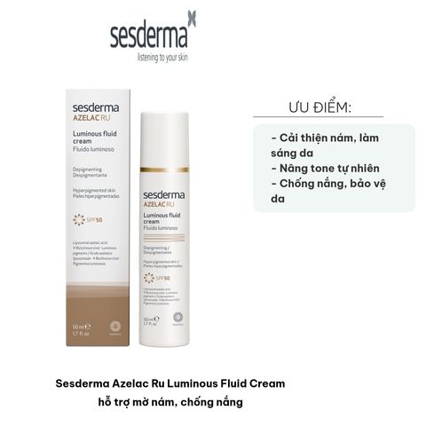 Kem Dưỡng Mờ Nám Sesderma Azelac Ru Luminous Fluid Cream 50ml - Chống Nắng SPF 50, Dưỡng Trắng Da, Phù Hợp Mọi Loại Da