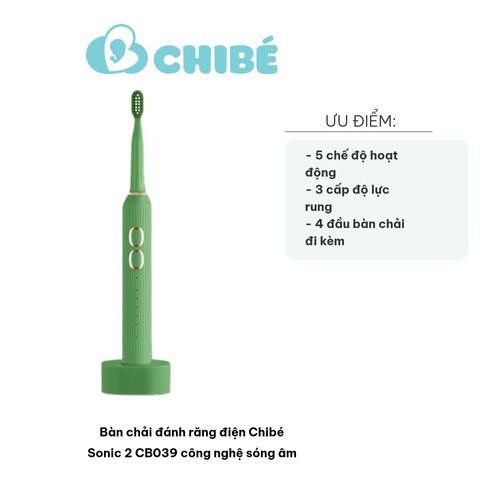 Bàn chải đánh răng điện Chibé Sonic 2 CB039 - Công nghệ sóng âm 32.000 lần/phút, Kháng nước IPX8, Đầu lông siêu mềm, 5 chế độ chăm sóc răng miệng