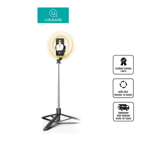 Gậy chụp hình tích hợp Tripod và Đèn LED USAMS US-ZB241 - Thiết bị đa năng chụp ảnh, quay video chất lượng cao, thuận tiện cho livestream và selfie.