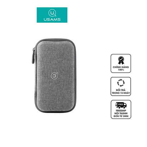 Túi đựng phụ kiện đa năng USAMS US-ZB263 Gray - Bảo vệ thiết bị số, đệm chống va đập, nhiều ngăn tiện lợi cho sạc, tai nghe, và đồ dùng cá nhân.