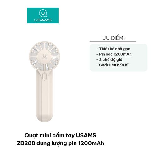 Quạt Mini Cầm Tay USAMS ZB288 - Quạt Tích Điện 1200mAh Thiết Kế Nhỏ Gọn, 3 Chế Độ Gió, Sạc USB Tiện Lợi