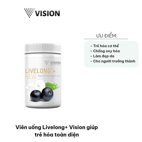 Viên uống Livelong+ Vision Trẻ Hóa Toàn Diện 60 Viên - Hỗ Trợ Chống Oxy Hóa, Làm Mờ Nếp Nhăn, Giúp Da Mềm Mịn და Đều Màu