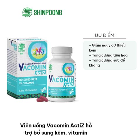 Viên uống Vacomin ActiZ - Bổ sung Kẽm & Vitamin C, E, B1 cho Người Lớn & Phụ Nữ Mang Thai - Hỗ Trợ Tăng Đề Kháng & Tiêu Hóa