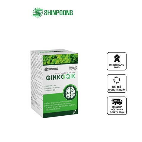Viên Uống Hỗ Trợ Bổ Não Shinpoong GinkoQik 30 Viên - Tăng Cường Trí Nhớ & Giảm Căng Thẳng Từ Cao Bạch Quả Ginkgo Biloba