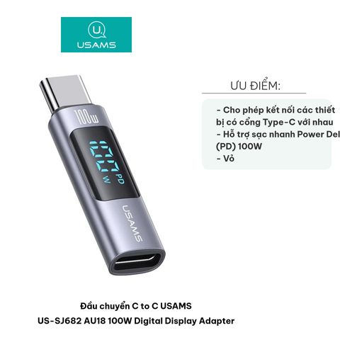 Đầu Chuyển C to C USAMS US-SJ682 AU18 100W Adapter Nhôm Hợp Kim - Tiện Lợi Kết Nối Thiết Bị Type-C và Đầu Ra Digital Display