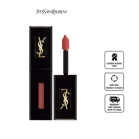 Son kem YSL Rouge Pur Couture Vinyl Cream Lip Stain màu 440 Rose Player - Đỏ Hồng Sang Trọng, Giữ Màu Lên Đến 10 Giờ, Chất Son Mịn Màng