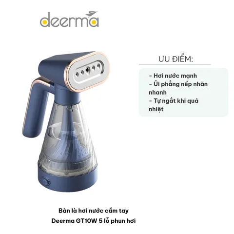 Bàn Là Hơi Nước Cầm Tay Deerma GT10W - 5 Lỗ Phun Hơi, Bình Chứa 120ml, Giúp Ủi Nhanh Chóng, Gọn Nhẹ, Du Lịch Tiện Dụng