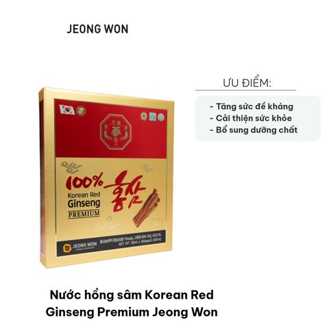 Nước hồng sâm Jeong Won Korean Red Ginseng Premium - Tăng cường sức đề kháng, cải thiện sức khỏe tổng thể, hộp 30 gói x 80ml
