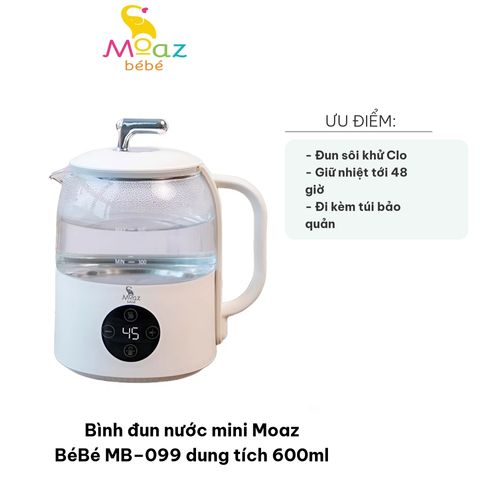Bình Đun Nước Mini Moaz BéBé MB-099 600ml - Màn Hình Cảm Ứng, Tính Năng Khử Clo, Giữ Nhiệt Đến 48 Giờ, Dung Tích Lớn