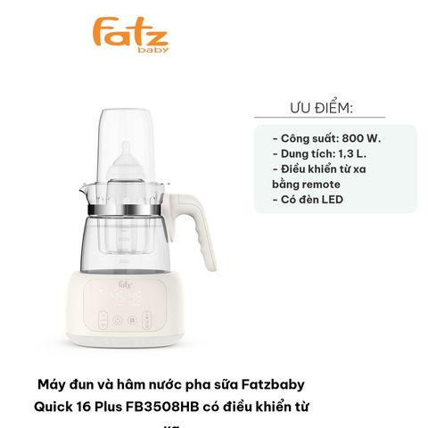Máy đun và hâm nước pha sữa Fatzbaby Quick 16 Plus FB3508HB - Điều khiển từ xa, Giữ Nhiệt, Chức năng 2 trong 1 cho bé tiện lợi