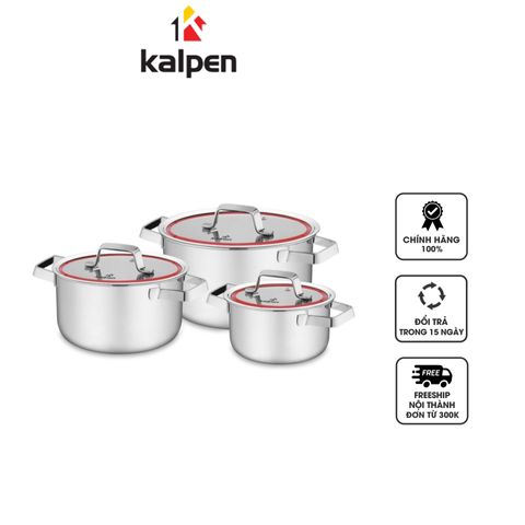 Bộ 3 Nồi Inox 3 Lớp Kalpen Emer EM1 - Dụng Cụ Nấu Ăn Đa Năng Cho Gia Đình, Kích Thước 16cm, 20cm, 24cm