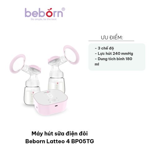 Máy Hút Sữa Điện Đôi Beborn Latteo 4 BP05TG - 3 Chế Độ Mát Xa, Kích Thích, Hút Sữa, 9 Cấp Độ, Dễ Dàng Sử Dụng, An Toàn Cho Bé
