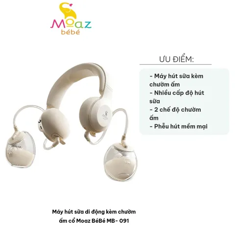 Máy hút sữa di động Moaz BéBé MB-091 kèm chức năng chườm ấm cổ - Thao tác dễ dàng, thiết kế tiện lợi cho mẹ bỉm sữa.