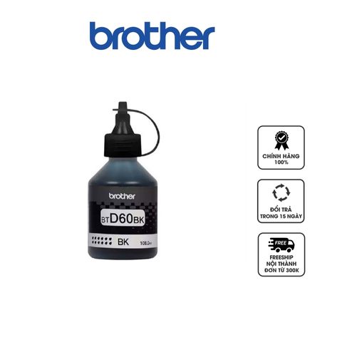 Mực In Phun Brother BT-D60BK Màu Đen - Chất Lượng Cao, Thân Thiện Môi Trường, Tương Thích Nhiều Máy In, Đóng Gói 108ml