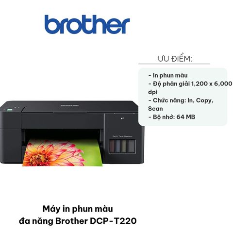Máy in phun màu đa năng Brother DCP-T220 - In, copy, scan, tiết kiệm chi phí, hình ảnh sắc nét cho gia đình và văn phòng
