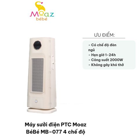Máy sưởi điện PTC Moaz BéBé MB–077 - 4 chế độ, công suất 2000W, an toàn sức khỏe, hẹn giờ tiện lợi, thiết kế hiện đại