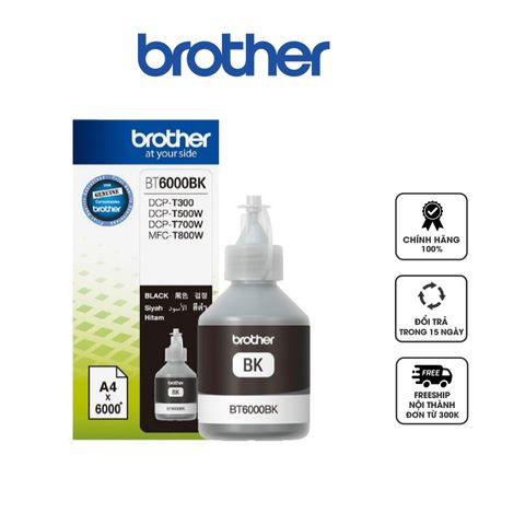 Mực in phun màu đen Brother BT6000BK - Chất lượng in đẹp, tương thích với máy DCP-T300, DCP-T500W, DCP-T700W, MFC-T800W