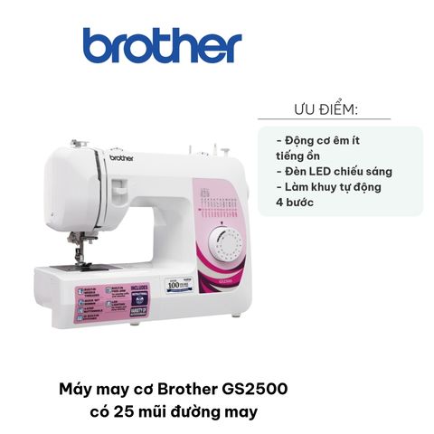 Máy may cơ Brother GS2500 - Máy may gia đình đa năng với 25 mũi may, hệ thống suốt chỉ nhanh và bàn may rộng rãi