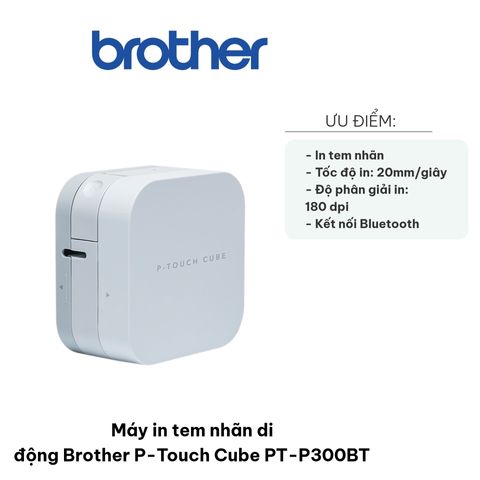 Máy In Tem Nhãn Di Động Brother P-Touch Cube PT-P300BT - Thiết Kế Nhỏ Gọn, Kết Nối Bluetooth, Tương Thích Apple & Android