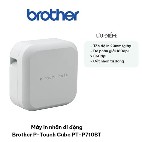 Máy In Nhãn Di Động Brother P-Touch Cube PT-P710BT - In Nhiệt Tốc Độ Cao, Kết Nối Bluetooth, Thiết Kế Nhãn Tùy Chỉnh, Quà Tặng Hữu Ích