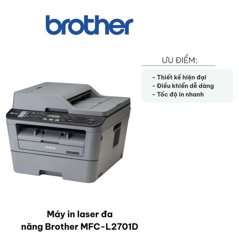 Máy in laser đa năng Brother MFC-L2701D - In, Scan, Copy, Fax, tốc độ 30 trang/phút, in 2 mặt tự động, kết nối USB tiện lợi