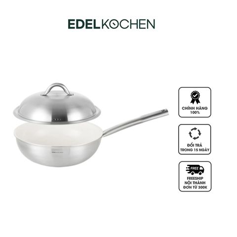 Chảo Sâu Lòng Inox 304 Chống Dính Edelkochen Easy Prism - Thiết Kế Sang Trọng, Dễ Dàng Sử Dụng, Chịu Nhiệt Tốt, Đường Kính 24cm/28cm