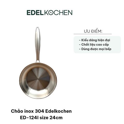 Chảo Inox 304 Edelkochen ED-124I 24cm - Chảo Bếp Từ Chống Dính, Chất Liệu Bền, Dùng Trên Mọi Loại Bếp