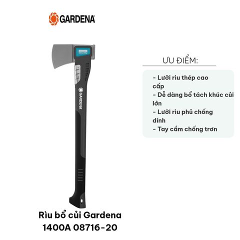 Rìu Bổ Củi Gardena 1400A 08716-20 - Lưỡi Thép Cao Cấp, Thiết Kế An Toàn, Dễ Sử Dụng cho Cắt Chặt Củi Lớn trong Vườn