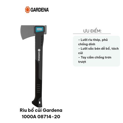 Rìu bổ củi Gardena 1000A 08714-20 - Lưỡi thép cao cấp sắc bén, tay cầm nhẹ, tiện dụng cho chặt, tách gỗ gia đình