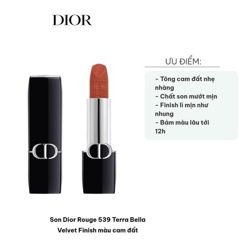 Son Dior Rouge 539 Terra Bella Velvet Finish - Son Môi Cam Đất Mịn Như Nhung, Giữ Màu Lên Đến 12 Giờ, Thích Hợp Cho Mọi Dịp