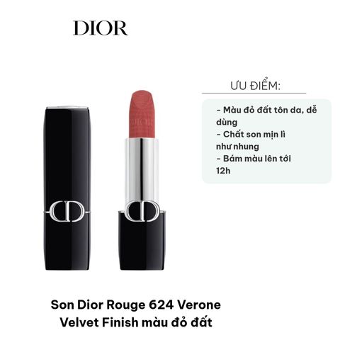 Son Dior Rouge 624 Verone Velvet Finish Màu Đỏ Đất - Son Lì Nhung Dưỡng Ẩm, Bám Màu 12 Giờ, Trang Điểm Quyến Rũ Cho Phụ Nữ
