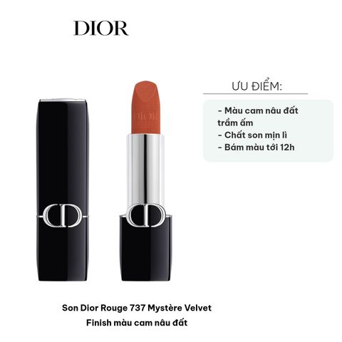 Son Dior Rouge 737 Mystère Velvet Finish - Son Môi Cam Nâu Đất Mịn Lì, Khả Năng Bám Màu Lên Đến 12 Giờ, Chất Son Nhung Quyến Rũ