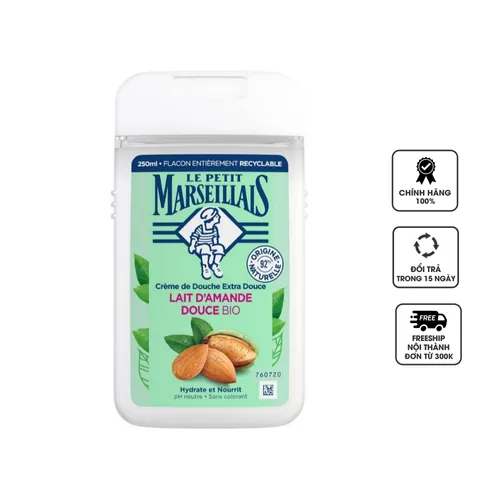Sữa Tắm Hương Hạnh Nhân Le Petit Marseillais 250ml - Gel Làm Sạch Da Nhẹ Nhàng, Hương Thơm Thư Giãn, Dưỡng Ẩm Tự Nhiên