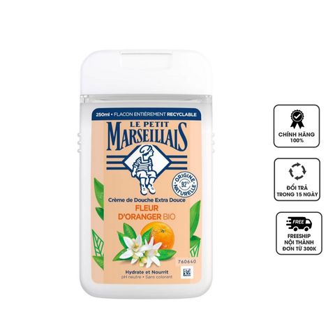 Sữa Tắm Hương Hoa Cam Le Petit Marseillais Fleur D'Oranger Bio 250ml - Dưỡng Ẩm, Làm Sạch Da Dịu Nhẹ, Hương Thơm Tự Nhiên
