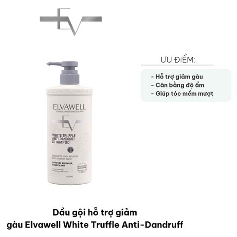 Dầu Gội Giảm Gàu Elvawell White Truffle - Chăm Sóc Tóc Suôn Mượt, Cân Bằng Độ Ẩm Da Đầu, 500ml