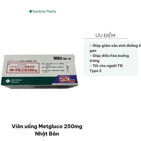 Viên uống Metgluco 250mg Nhật Bản - Hỗ trợ kiểm soát đường huyết, giảm sản sinh đường, tốt cho buồng trứng - Thực phẩm chức năng sức khỏe
