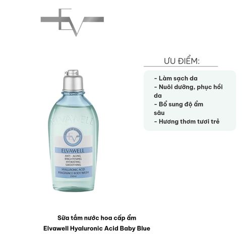 Sữa Tắm Nước Hoa Cấp Ẩm Elvawell Hyaluronic Acid Baby Blue 250ml - Dưỡng Da Ẩm Mịn, Hương Ngọt Ngào, Phù Hợp Mọi Loại Da