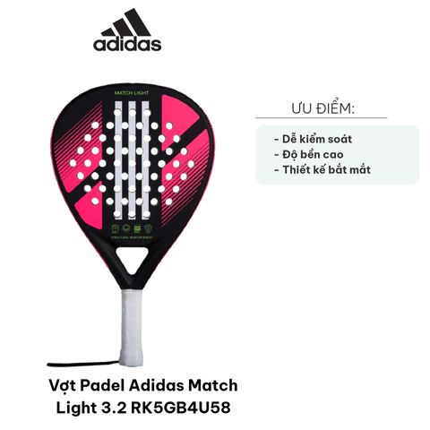 Vợt Padel Adidas Match Light 3.2 RK5GB4U58 - Thiết Kế Giọt Nước, Mặt Sợi Thủy Tinh, Dễ Kiểm Soát Bóng, Dụng Cụ Thể Thao Chất Lượng Cao