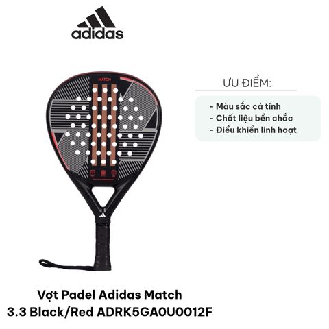 Vợt Padel Adidas Match 3.3 Black/Red - Dụng cụ thể thao cao cấp cho cú đánh tấn công mạnh mẽ, thiết kế bắt mắt và chất liệu bền bỉ.