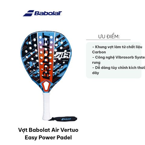 Vợt Padel Babolat Air Vertuo Easy Power - Vợt Carbon Nhẹ, Công Nghệ 3D SPIN, Tạo Xoáy Mạnh Mẽ, Dành Cho Người Chơi Tấn Công và Phòng Thủ