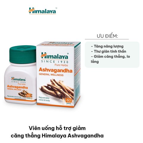 Viên uống giảm căng thẳng Himalaya Ashvagandha - Hỗ trợ thư giãn, nâng cao sức khoẻ tinh thần, giảm lo âu, 60 viên/hộp