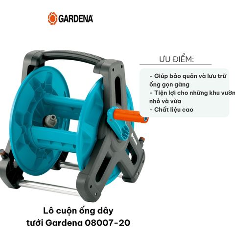 Lô cuộn ống dây tưới Gardena 08007-20 - Bảo quản ống tưới gọn gàng, chân đế xách tay, phù hợp cho khu vườn nhỏ