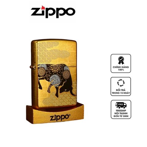 Bật Lửa Zippo CZA-2-18A Phiên Bản Giới Hạn Năm Tân Sửu Màu Vàng - Kỹ Thuật Maki-e Nhật Bản, Quà Tặng Độc Đáo cho Fan Zippo