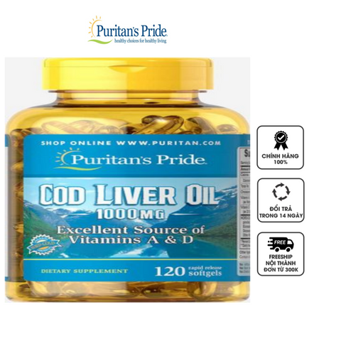 Dầu cá Puritan's Pride Cod Liver Oil 1000mg hỗ trợ tăng cường thị lực