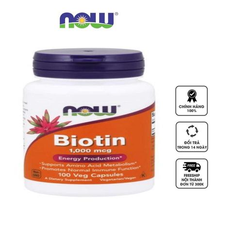 Viên uống hỗ trợ mọc tóc NOW Foods Biotin 1000mcg