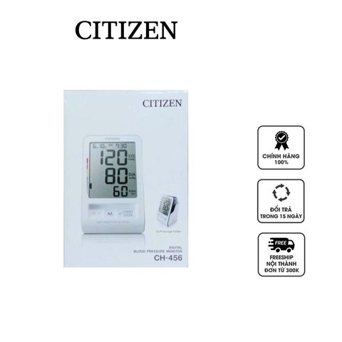 Máy Đo Huyết Áp Bắp Tay Citizen CH-456 - Thiết Bị Đo Tự Động Chính Xác, LCD Rõ Ràng, Lưu Trữ 90 Kết Quả, Xuất Xứ Nhật Bản