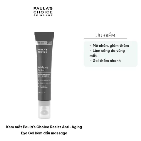 Kem Mắt Paula's Choice Resist Anti-Aging Eye Gel 15ml với Đầu Massage Kim Loại - Giải Pháp Giảm Nhăn, Thâm Mắt Hiệu Quả
