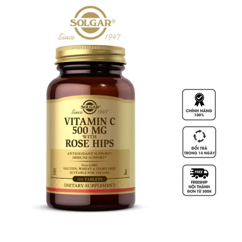 Viên uống Solgar Vitamin C 500MG With Rose Hips tăng đề kháng