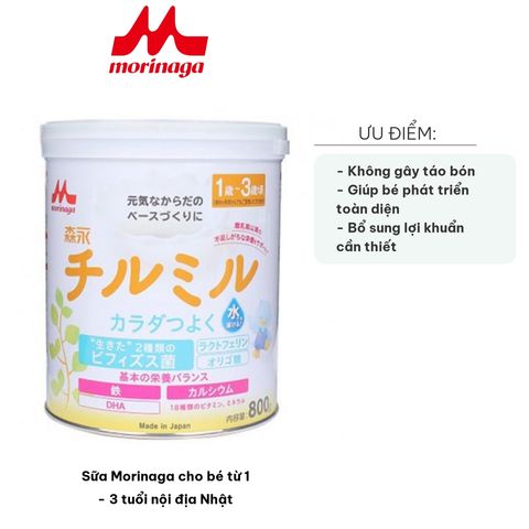 Sữa Morinaga 1-3 tuổi 800g - Sữa bột Nhật Bản bổ sung Vitamin, DHA, hỗ trợ phát triển chiều cao và sức đề kháng cho trẻ.